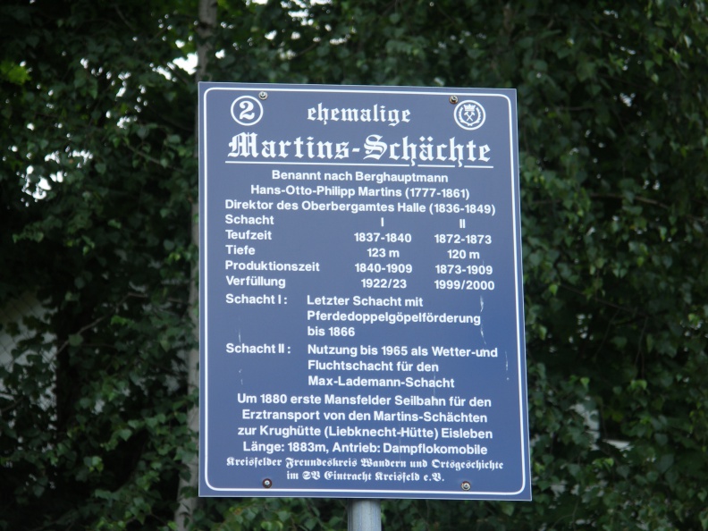 Hinweistafel auf die Martinsschächte in Kreisfeld (Foto Sauerzapfe) 