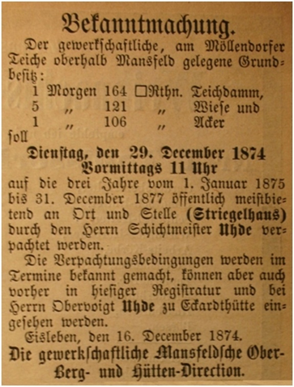 Bekanntmachung zum Möllendorfer Teich (Archiv Dr. König) 