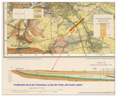 Profil A-B mit KohleEisleben - Geologische Spezialkarte mit Schichten 1929 50